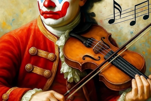Acrylic painting on canvas "Clownish Mozart" / 80x80 cm