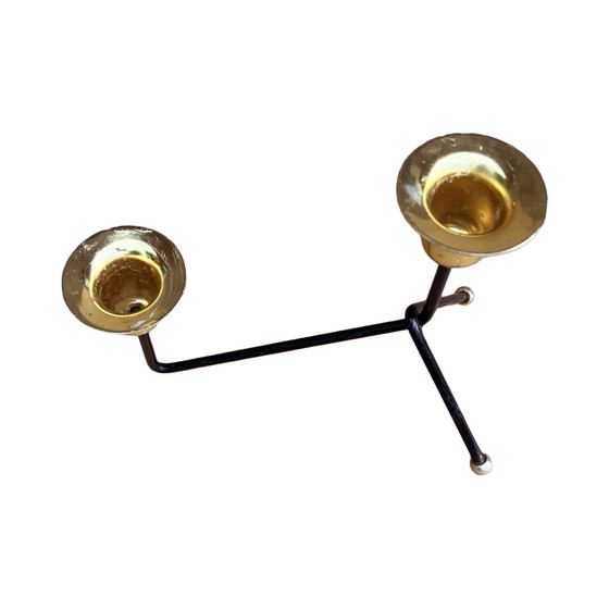 Image 1 of Modernistische tweelichts staande kandelaar, België 1970.