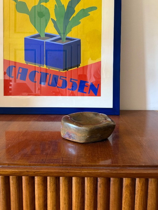Luxury fossil brown marble ashtray bowl, France 1970s