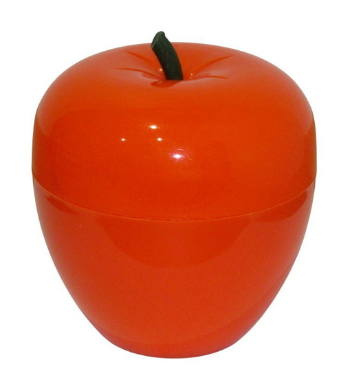 Secchiello per il ghiaccio e cubetti di ghiaccio color mela-arancio, design anni '70