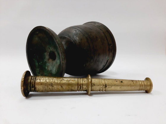 Image 1 of Early 1900s Brass Mortar with Pestle