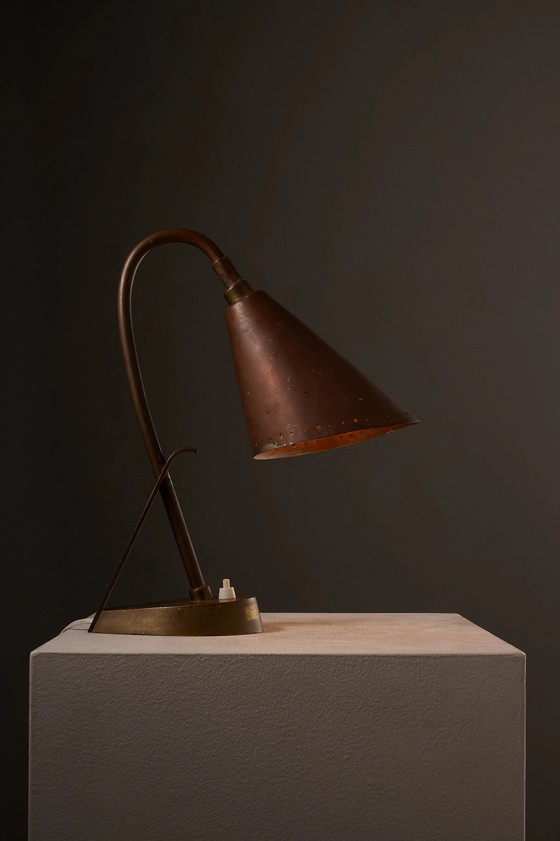 Lampe de table moderniste en cuivre et laiton, France, Mid Century Modern (photo 7 sur 11)