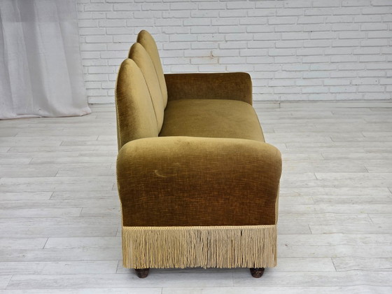 Image 1 of 1950s, 2 seater sofa/daybed, light green furniture velour, ash wood legs.