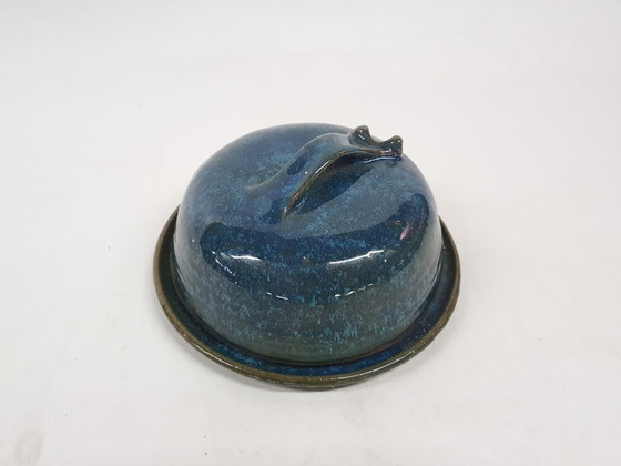 Image 1 of Beurrier en céramique bleue, France, années 1960