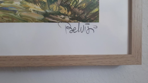 Image 1 of Marcel BELVISI - Sendero de un pequeño pueblo - Litografía enmarcada del artista
