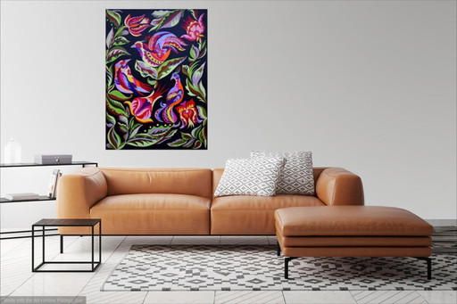 Original Samchykivka Painting "Birds of Paradise" Modern Art 100x70