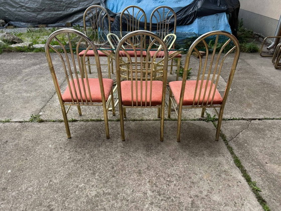 Italian Brass Dining Table and Chairs, 1970s, Set of 7 – Dining set, Glass, Hollywood Regency (photo 2 of 9)