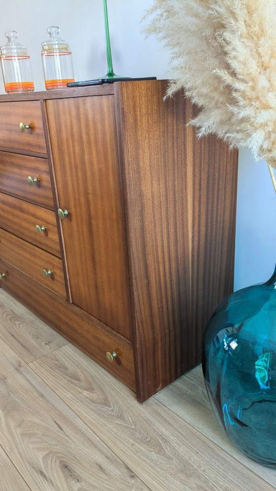 Image 1 of Vintage Scandinavian Wood and Brass Chest of Drawers