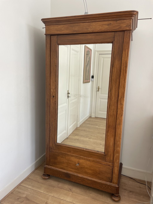 Antieke Linnen/Garderobe Kast Met Spiegel