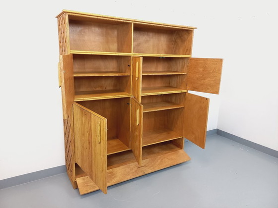 Image 1 of Mobile contenitore vintage in rattan e legno chiaro degli anni '60