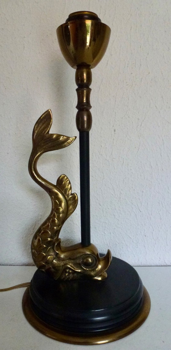 Image 1 of Table lamp with Koi Carp in brass