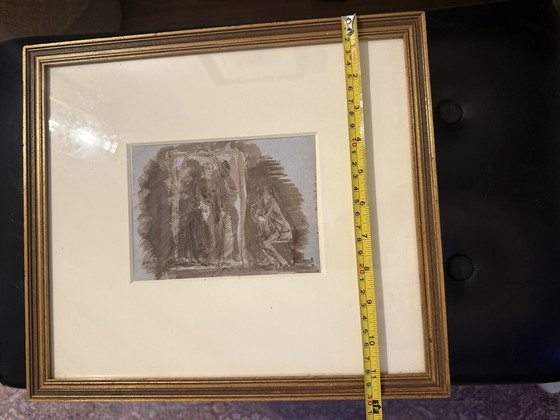 Image 1 of Croquis original anglais à la plume et à l'encre de 1857, pièce ancienne, encadrée (non signée, d'époque)