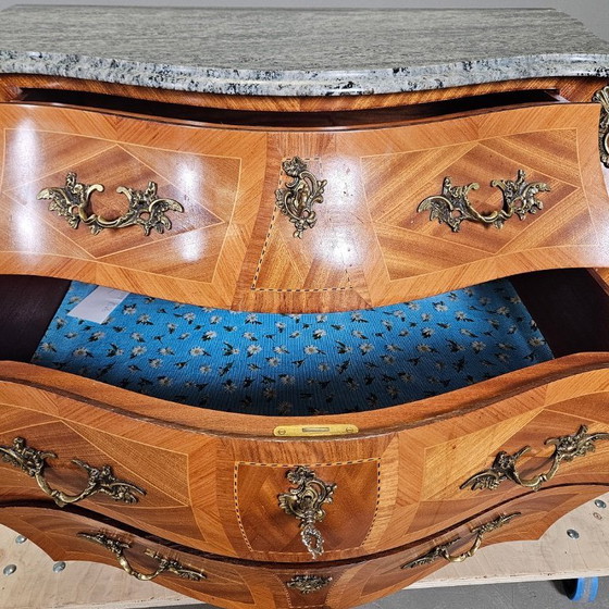 Image 1 of Rococo-Style Chest of Drawers — Stone Top, Mahogany & Brass Fittings
