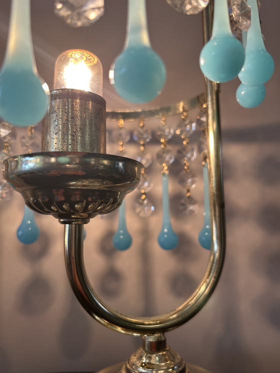 Image 1 of 2 Pieces Murano Opaline Blue Table Lamps Vintage Crystal