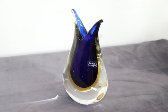 Image 1 of Vase en verre de Murano bleu et jaune par Formia, années 1970