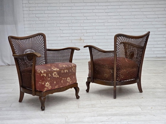 Image 1 of Poltrona danese, anni '50, velluto rosa salmone, rete metallica.