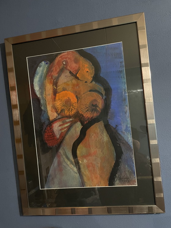 Image 1 of Large work by artist Veer 1989 Haarlem abstract and nude female signed same as the 2 small works from the inheritance
