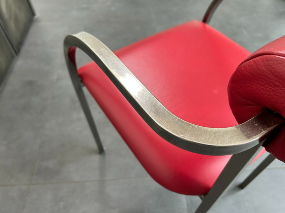 Belgochrom Fiesta dining chairs – red cow leather - 6 pieces – Metal (photo 9 of 19)