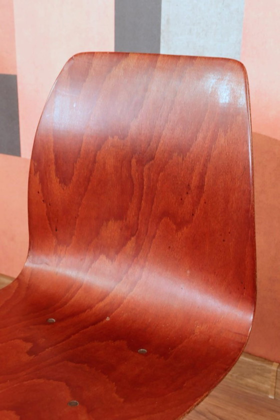 Image 1 of Pair of children's chairs made of plywood, vintage style, metal legs, 1970s