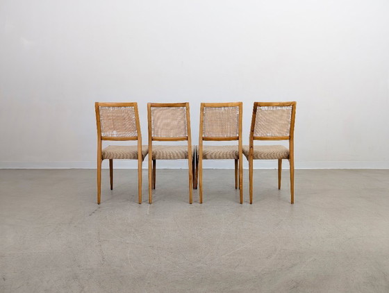 Image 1 of Set di 4 sedie in stile metà secolo, con intreccio in rattan di betulla e design vintage.