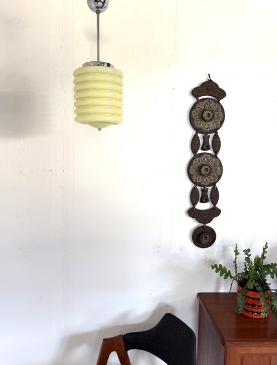 Image 1 of Vintage Art Deco opaalglazen hanglamp, Italië ‘50