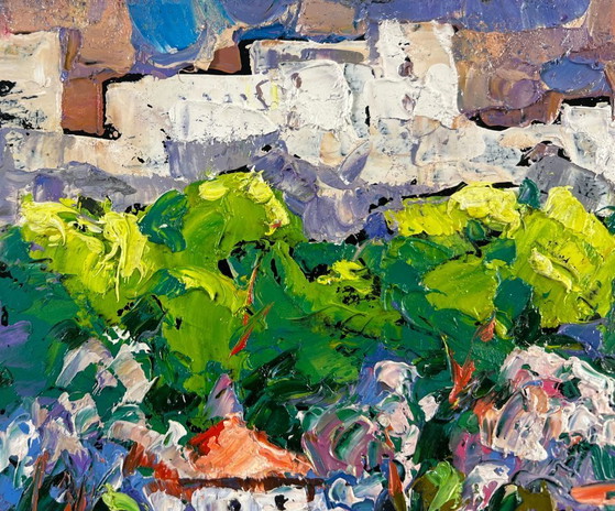 Image 1 of Original Oil Painting Summer Street Landscape The city that never sleeps