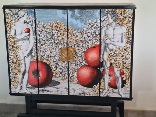 Upcycled 1950s Cabinet – Fornasetti-Style “Adam & Eve” Print – Drinks Cabinet or Statement Storage