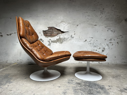 Fauteuil lounge Artifort F588 original avec repose-pieds