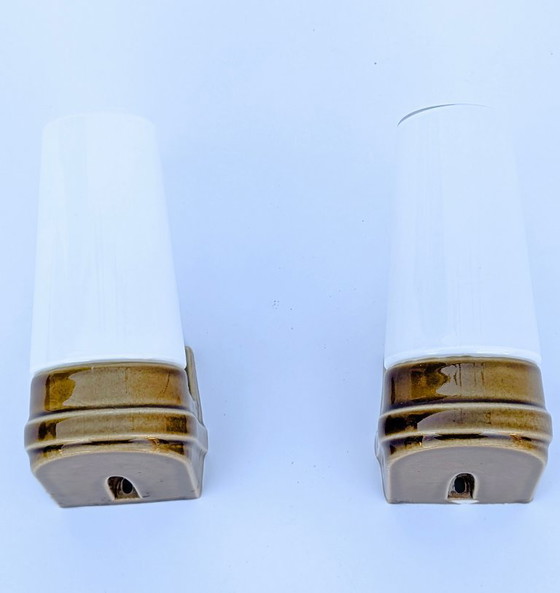 Image 1 of  Paar Wandleuchten aus ockerfarbenem Porzellan „Bernadotte“, Modell 6080, von Sigvard Bernadotte für Ifö – 1960er Jahre