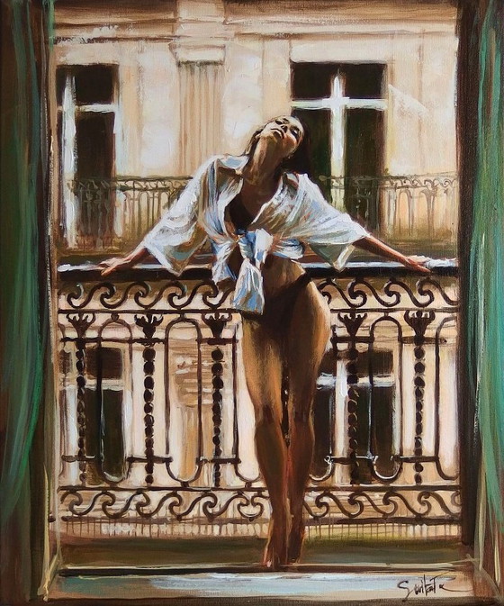 Image 1 of Artwork by Ewa Switala "The Morning Balcony" - Acrylic painting
