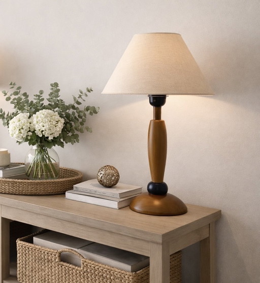 Lampe de table en bois véritable avec abat-jour