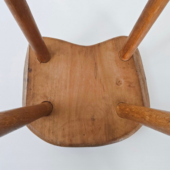 Image 1 of SUPERB VINTAGE BRUTALIST STOOL 1950 IN OAK, 4 LEGS, 50S