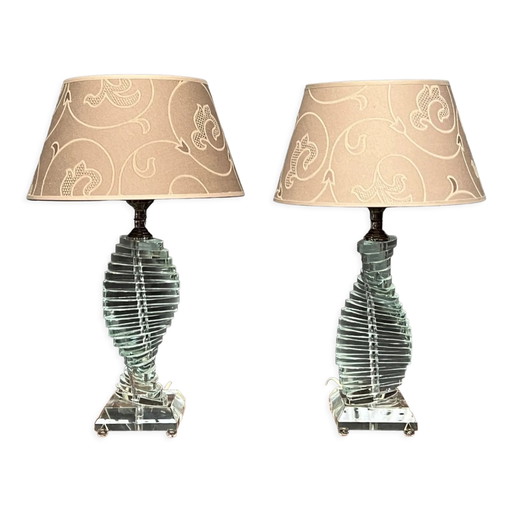 Pair of lamps, massive crystal – tafellampen, Glass