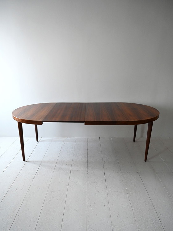 Image 1 of Vintage Extendable Round Scandinavian Rosewood Dining Table