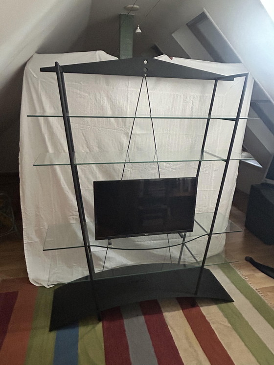 Image 1 of Vintage Minimalist Mobimetal Glass & Steel Book/TV Stand