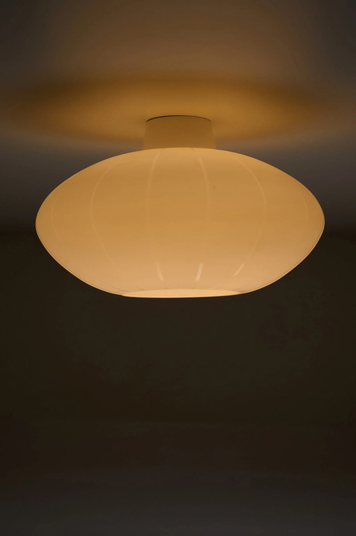 Large Striped Opaline Glass Flush Mount Ceiling Light
