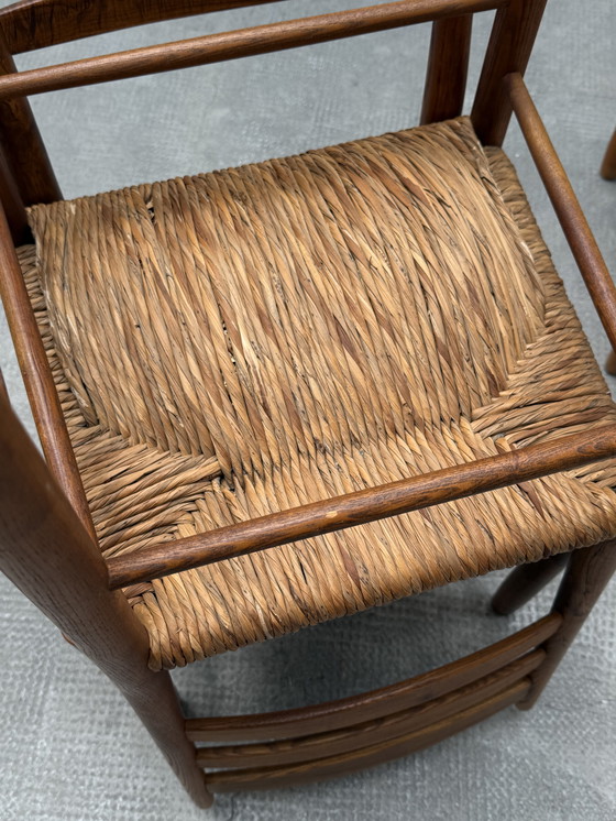 Image 1 of 4 sedie da pranzo in vimini di quercia, anni '60
