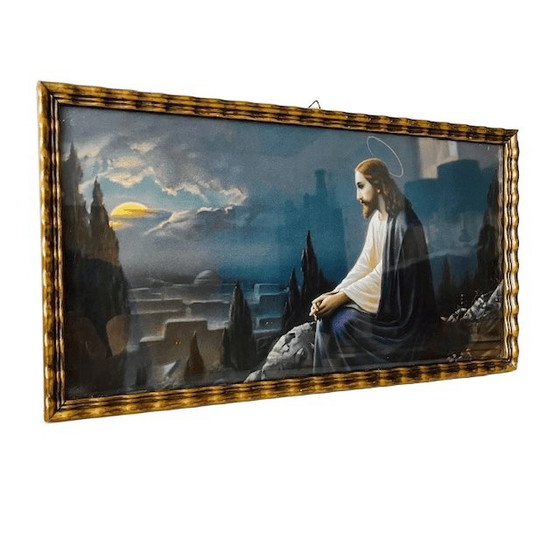 Image 1 of Vintage Religioso litografia a colori Gesù Cristo Monte degli Ulivi 1930