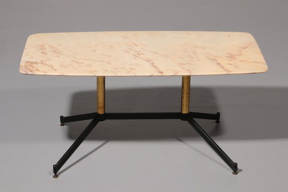 Image 1 of Marble Italy in the Style of Gio Ponti Coffee Table Metal Brass, 1960s