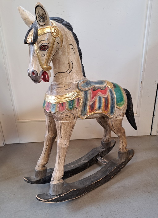 Cavallo a dondolo antico intagliato a mano – decoratieve objecten, Wood