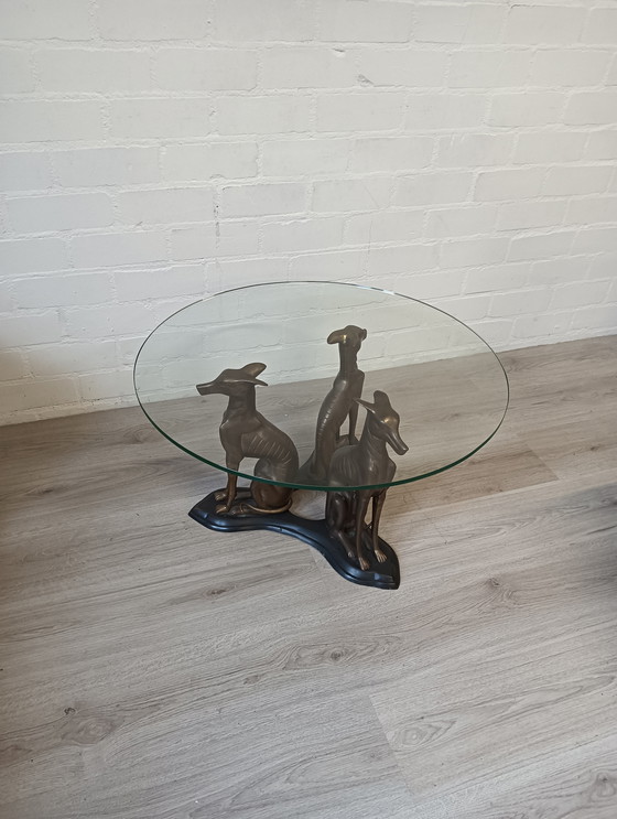 Image 1 of Coffee table, 3 Greyhounds as standard. Heavy, brass or bronze.