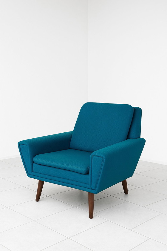 Zeldzame Deense 4-Zits Bank + Fauteuil | Petrol Wol | Jaren '60 – 3-5 zitsbanken, Wool, Wood (photo 2 of 9)