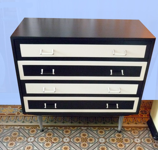 Commode vintage 4 Tiroirs N/Bl.