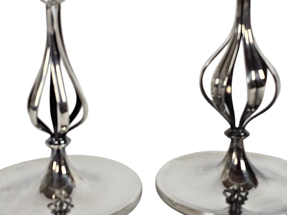 Image 1 of Keltum - Royal Van Kempen & Begeer - Gustav Beran - candlesticks (2) - silver-plated - signed - 60's