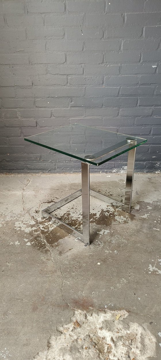 Image 1 of Tavolino laterale modernista Gebra in vetro cromato.