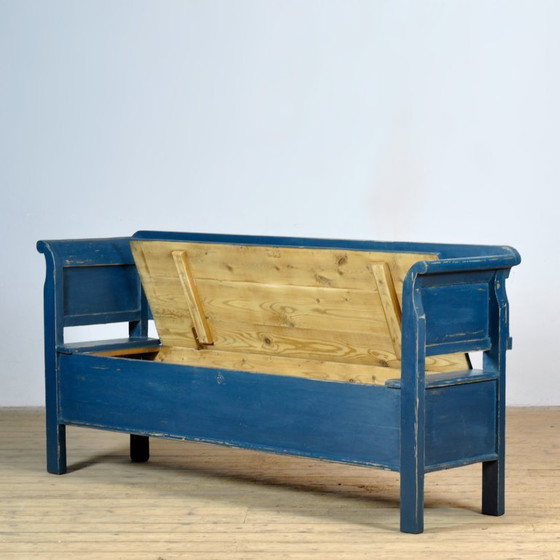 Image 1 of Antike Kiefernholzbank mit Klappsitz, 1900er Jahre