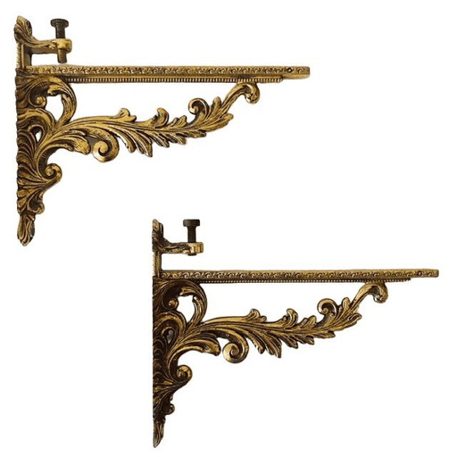 Soportes de estante italianos de latón vintage de mediados de siglo para videograbadora, estilo barroco Hollywood Regency de