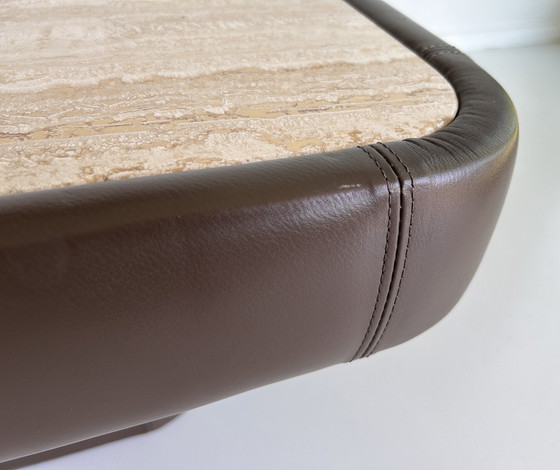Image 1 of Travertine leather coffee table