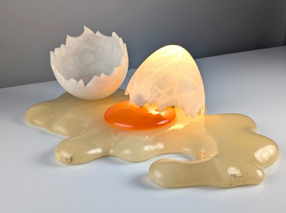 Marco Ricciardi Broken Egg Alabaster Table Lamp Sculpture, Italy, 1980s – Metal, Plastic (photo 8 of 21)