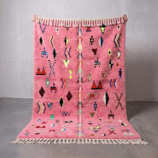 Tapis Marocain Rose Bérbere Fait Main 250cmx160cm – vloerkleden en tapijten, Cotton